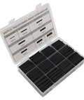 Upgrade Your Gear With This 650-Piece Heat Shrink Tubing Set Featuring Black 2-To-1 PE Sleeves in 8 Sizes For Perfect Wire Insulation, Waterproof Protection, And Quick Electrical Repairs Around The Shop Or On The Road Today. 650-piece black heat shrink tubing kit in case, 8 sizes
