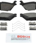 Bosch BE2383H rear ceramic brake pad set with hardware, four pads, springs and mounting clips
