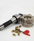 R8 Face Mill 80mm 90 Degree Cutter With Four Slot Pro Grade High Efficiency Multiedge Milling Arbor 7/16-20UNF Thread Shank Includes 10 APMT1604 Carbide Inserts And T15 Wrench