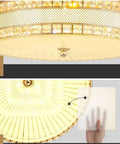 42 Inch Gold Crystal Ceiling Fan With Retractable Blades And Warm Light No Sweat Remote Control straight up chandelier showing light pattern.
