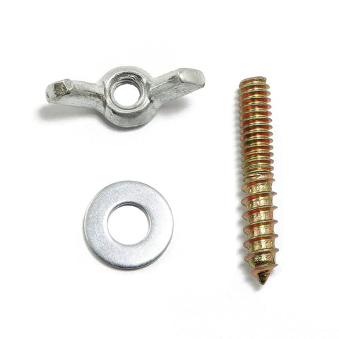 Eight Pack Galvanized Hanger Bolts With Wing Nuts And Flat Washers Set showing bolts, wing nut, and washer for heavy-duty use.