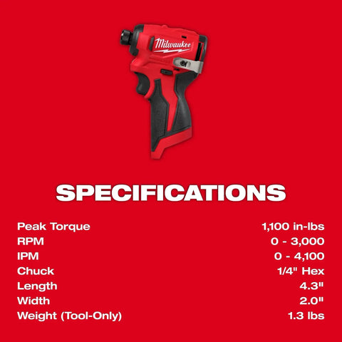 12V Subcompact Brushless Impact Driver Bare Tool With Quarter Inch Hex For Tight Spaces Ultra Compact Power Pro Grade Torque specification chart