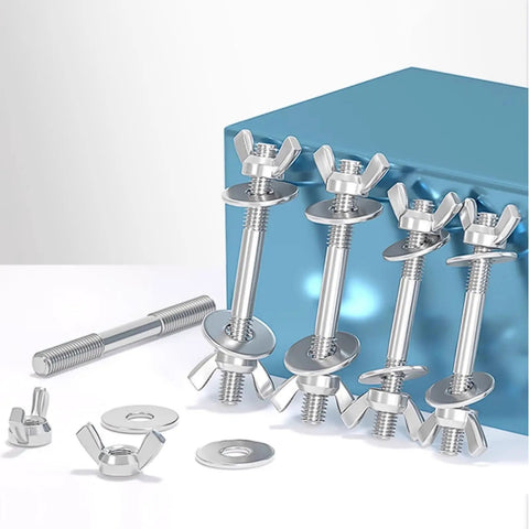 304 Stainless Steel Threaded Rod Connector Kit With Through-Bolt Set Wing Nuts And Oversized Washers For Quick Hand-Tightened Tool-Free Assembly M3x200 Two Sets on blue background