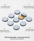 PTFE Furniture Sliders For Hardwood Floors Tile And Laminate Low Profile Heavy Duty Movers For Sofas Cabinets And Desks 8 Pack