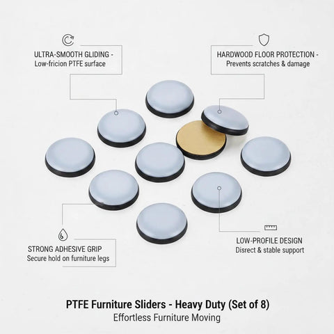 PTFE Furniture Sliders For Hardwood Floors Tile And Laminate Low Profile Heavy Duty Movers For Sofas Cabinets And Desks 8 Pack