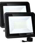 LED Flood Lights Outdoor 100W 10000LM Plug In IP66 Waterproof 6000K Beast Bright Security Floodlights For Backyard Yard Garden Stadium Playground Two Pack Easy Install, two-pack shown with power cord