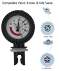 Inflatable Boat Pressure Gauge For Kayaks And Rafts, Pro Grade Nylon Build, 0 To 0.35 Bar And 5.08 Psi Range, compatible with 6-hole and 8-hole valves