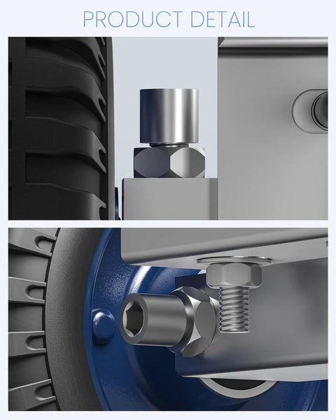 Close-up of heavy-duty rolling gate wheel with double U-bolts for metal tube gates, 6 inch, 550 lb capacity.