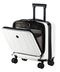 Lightweight 16 Inch Carry On Luggage With Dual Compartments For 14 And 15 Inch Laptops, white hardshell showing open pocket