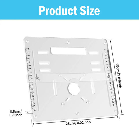 Premium 8mm Thick Acrylic Router Table Insert Plate For Woodworking Clear View Routing Milling Auxiliary Board with size details.