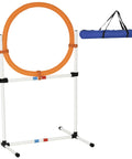 2 In 1 Adjustable Dog Agility Jump Set with carry bag, showing tire jump ring setup, quick setup for small to large dogs training
