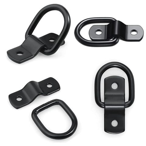 24 Pack Heavy Duty D Rings Tie Down Anchors Built Different With Swiveling Mounts Rugged Quarter Inch Steel D rings in black finish.