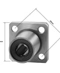 LMK10UU Square Flange Linear Ball Bearing Bushing, 10mm Bore X 19mm OD X 29mm Length, Double Sealed Chrome Steel, Zero Play Guarantee For Cnc And 3D Printer Builds, Sweet Smooth Glide. Close-up view with dimensions.