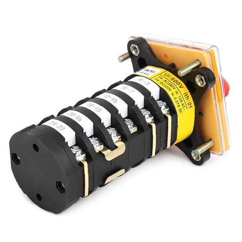 Rear view of Workhorse Eight Position Rotary Cam Switch for milling machines, panel mount, heavy-duty industrial switch 25A 500V