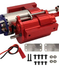 Three Generation Full Metal RC Car Gearbox Transmission Kit With Servo Upgrade, red metal build with precision bearings