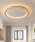 Black Aluminum Acrylic Disc Shade LED Ceiling Light With Remote Dimmer 23.5 Inch Flush Mount in modern interior space.