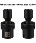 Two sockets of the Three Eighths Inch Drive Shallow Universal Impact Socket Set, 15 Piece, 6 Point Metric 8mm To 22mm, CR-MO Steel