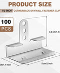 100 Pack 1/2 Inch Drywall Corner Repair Clips And Wall Back Up Fasteners For Studs Ideal For DIY And Pro Wall Fixes In Homes Renovations And Construction Projects