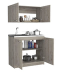 Built Like A Tank Wooden Twin Cabinet Set In Fresh Light Gray showcases dual countertops and smart compartments for storage.