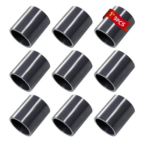 9 Piece 1 Inch Gray PVC Pipe Couplings Connectors Socket To Socket For PVC Fittings, Heavy Duty High Impact SCH40 Frost Resistant