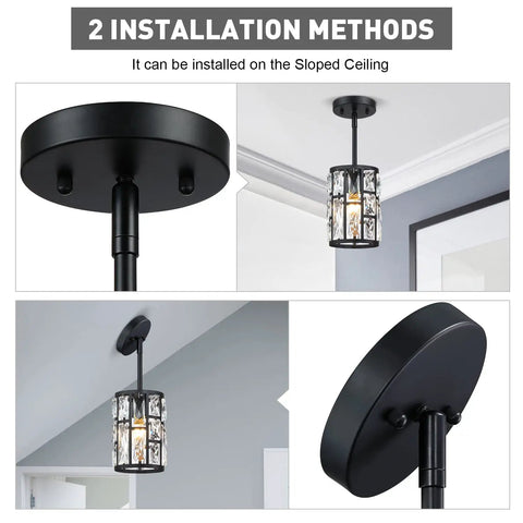 Black Crystal Pendant Light Fixture Modern Hanging Chandelier With Clear Faceted Crystals Dope Look For Kitchen Island