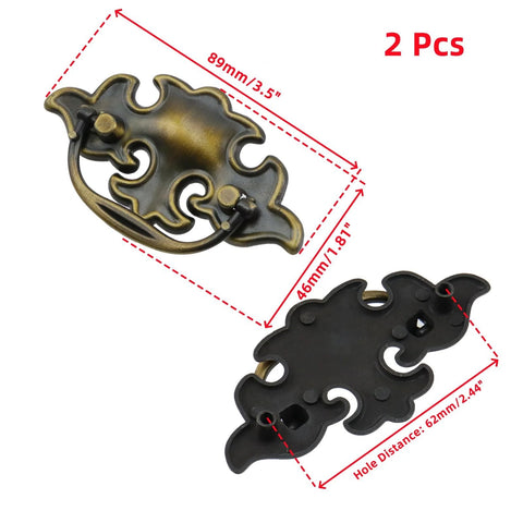 Antique Brass Ring Pull Handles For Cabinets And Drawers, Vintage Drop Ring Knobs With Screws, Two Pack, Zinc Alloy, Size 89x46mm