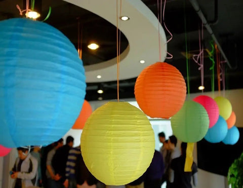 Super Cool Multicolor Paper Lanterns Set For Hanging Decor These Vibrant Chinese Japanese Style Ball Lamps Come In Sizes Four Six Eight And Ten Inches Ideal For Parties Weddings Home Decor And Festive Vibes