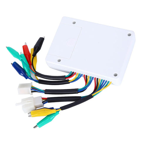 Heavy Duty Brushless Motor Tester For Electric Bikes And Scooters Delivers Dead Nuts Reliable Hall Sensor And Phase Winding Diagnostics With Quick Self Check To Keep Your Slick Ride Rolling Smooth - White tester with colored wires.