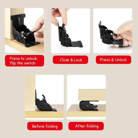 Rock Solid Self Locking Folding Hinges With 90 Degree Folding Leg Bracket Setup And Thick Steel Plates for easy folding and locking.