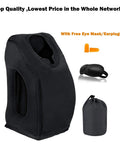 Inflatable Travel Neck Pillow With 3D Eye Mask And Earplugs, Portable Drawstring Bag, sleep support, black set image