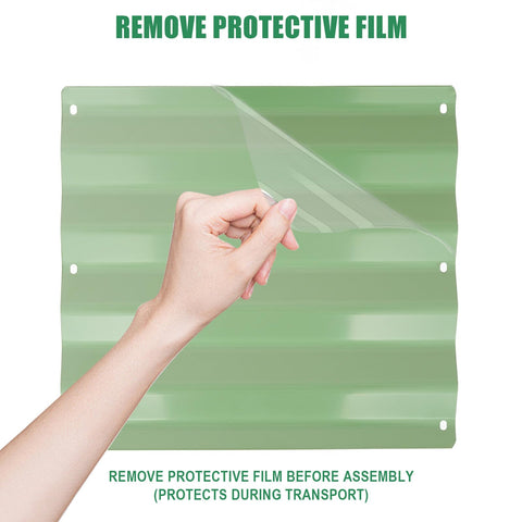 Removing protective film from Galvanized Raised Garden Bed Kit 2 Pack 4x2x1 ft Oval Planter Boxes With Rubber Strip.