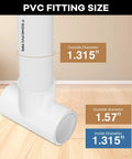 Diagram showing dimensions of Sixteen Pack 1 Inch Tee PVC Fittings 3 Way Furniture Grade Pipe Elbow Connectors For DIY PVC Shelving
