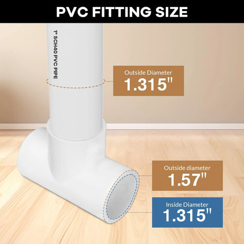 Diagram showing dimensions of Sixteen Pack 1 Inch Tee PVC Fittings 3 Way Furniture Grade Pipe Elbow Connectors For DIY PVC Shelving