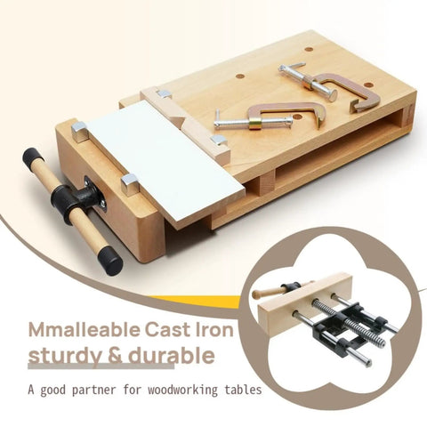 Portable Beech Woodworking Bench Vise With Four Bench Dogs Two Clips And G Type Fixing Clips Desktop Workbench Kit