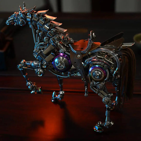 Steampunk Mechanical Horse Puzzle Kit With Movable Joints, 1500 Plus Stainless Steel Parts, 3D Metal Animal Model