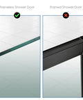 Comparison of frameless vs. framed shower doors highlighting the frameless design ideal for Frameless Shower Door Hooks Two Pack for Glass Doors.