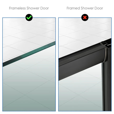 Comparison of frameless vs. framed shower doors highlighting the frameless design ideal for Frameless Shower Door Hooks Two Pack for Glass Doors.