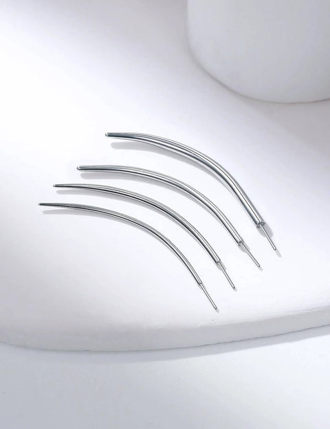 Six-Piece 18G Titanium Curved Piercing Taper Insertion Pins For Threadless Push-In Nose Rings Tragus Helix Cartilage Rook Daith Stud Earrings Tool ASTM F136 Safe And Easy Change For Piercing Stretching displayed.