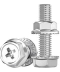 Stainless Steel M6 Cross Flange Bolt And Nut Kit With Toothed Lock Washers 20 Sets For Indoor Outdoor Use Tough Built Heavy Duty Hardware Fasteners For Quick Adjustments And No Nonsense Mounts. Stainless steel M6 bolt, nut and toothed washer set