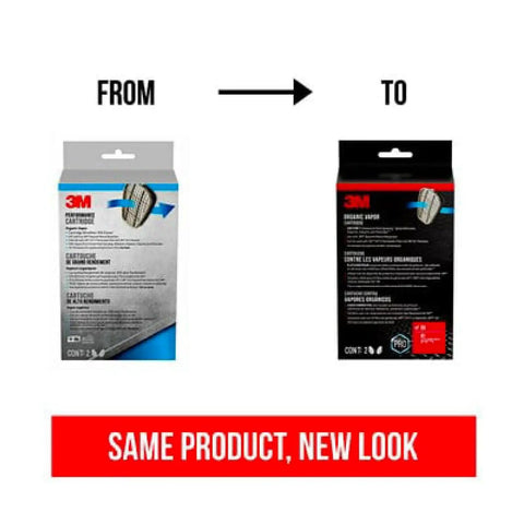 Image showing packaging changes of Pro Grade Organic Vapor Replacement Cartridges Pair For Bayonet Mount Respirators, NIOSH Approved.