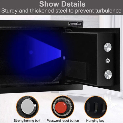 Electronic Digital Security Safe With Induction Light open showing steel build and interior illumination