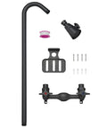 Outdoor Shower Kit With Soap Dish, Matte Black Finish, Corrosion And Rust Resistant components displayed together.