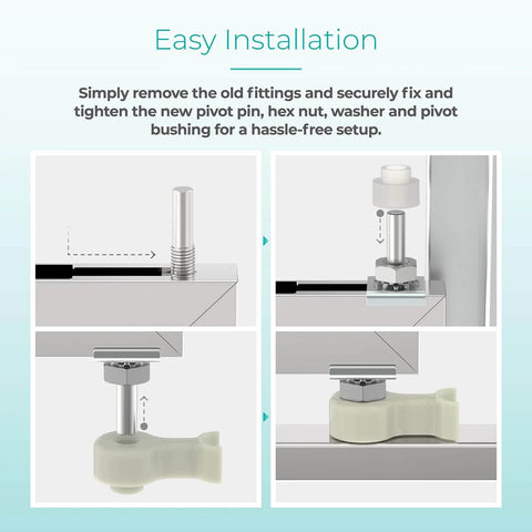 Shower Door Repair Kit With Pivot Pins And Bushings For Framed And Swing Doors installation guide showing parts alignment.