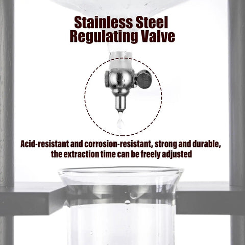 Stainless steel regulating valve featured on Totally Sharp Cold Brew Coffee Tower And Slow Drip Coffee Maker for precise brewing.