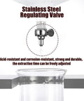Stainless steel regulating valve on cold brew coffee tower for adjustable slow drip, featured with 1000ML glass carafe.
