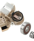 Heavy Duty Alternator Rebuild Kit With Aluminum Alloy Voltage Regulator And Replacement Brushes For Nissan Murano Quest Altima Maxima, showing regulator assembly and bearings.