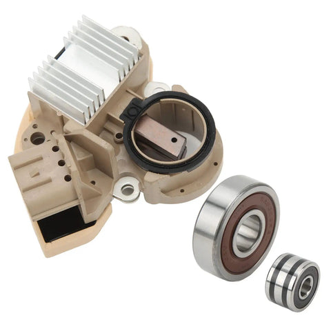 Heavy Duty Alternator Rebuild Kit With Aluminum Alloy Voltage Regulator And Replacement Brushes For Nissan Murano Quest Altima Maxima, showing regulator assembly and bearings.