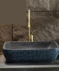 USZWBY Vessel Vanity Sink Chinese Style Countertop Wash Basin Hotel Ceramic Art Bathroom Sink 58X37X12Cm Modern Countertop with gold faucet.