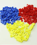Easy Plug And Play Solderless Quick Splice Wire Connector Kit With Color Coded Clips; blue, red, yellow connectors on white background