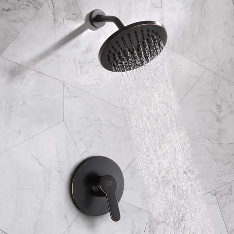 Oil Rubbed Bronze Shower Faucet Set With 8 Inch Rainfall Head And Handle, Wall Mounted Single Function Trim Kit
